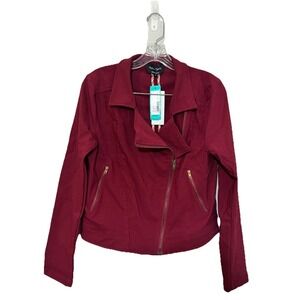 Eden Society Women's Size Large Burgundy Twill Jacket Pockets Collared NWT